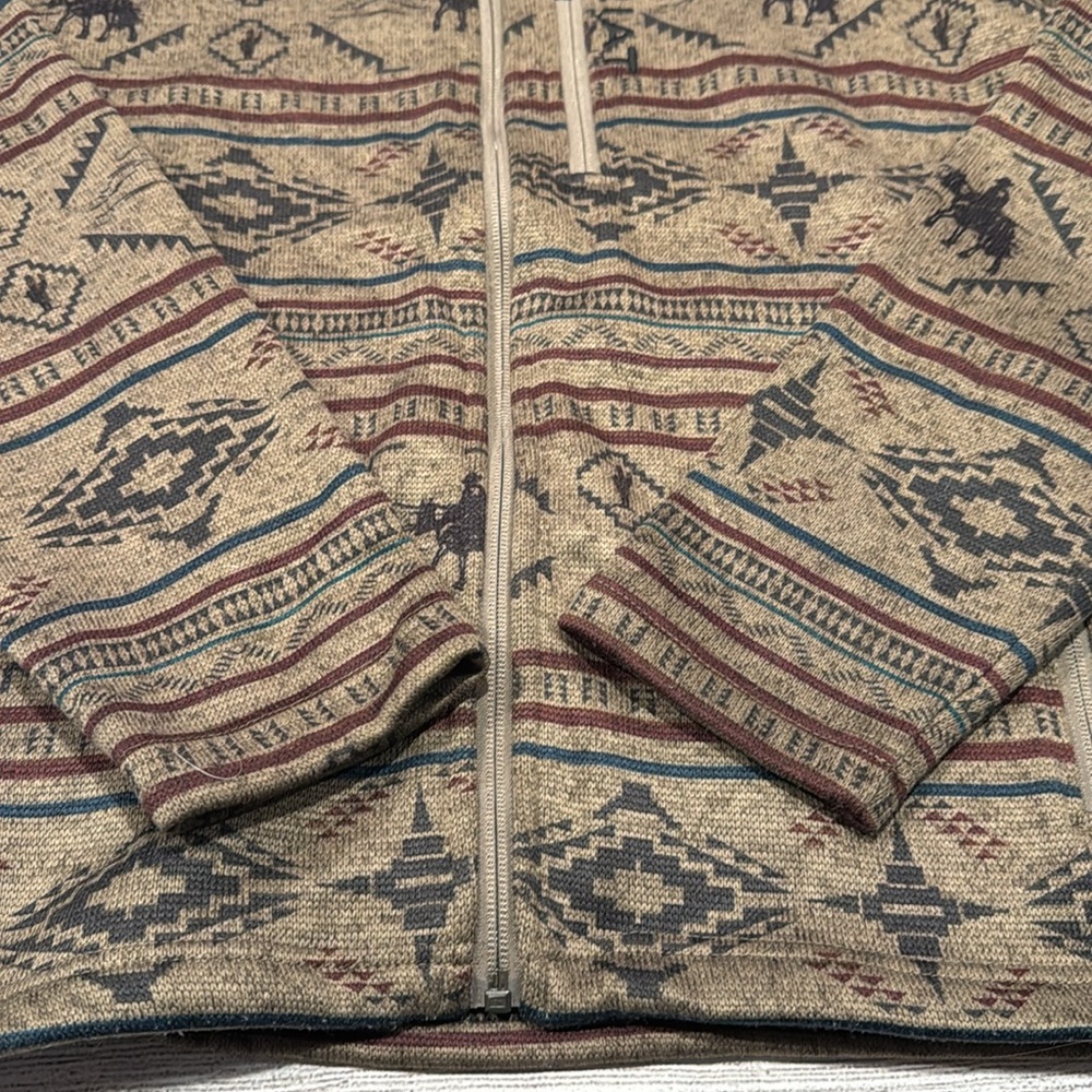 Men's Ariat Caldwell Western Print Full Zip Sweater size M brown - Picture 3 of 14